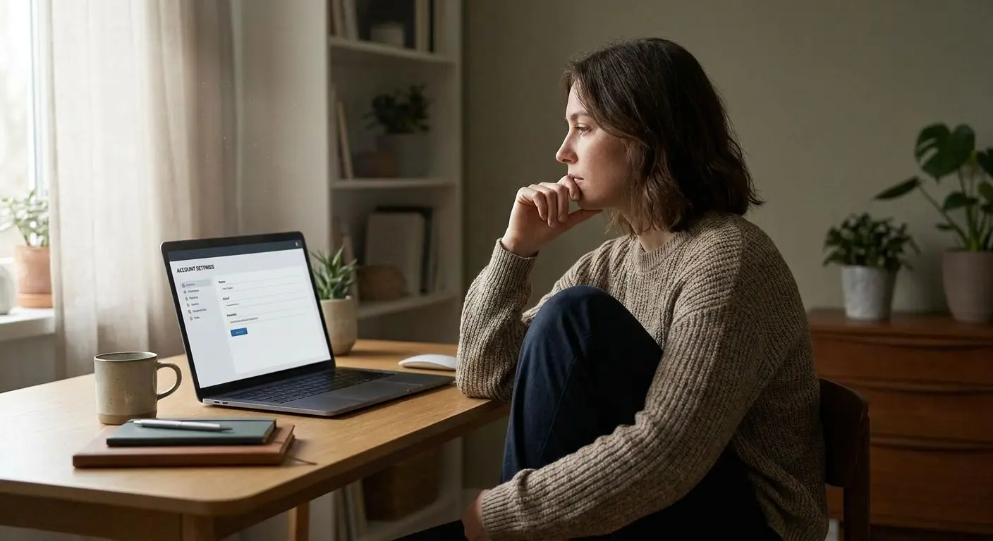 Usuario tomando una decisión responsable sobre su cuenta online