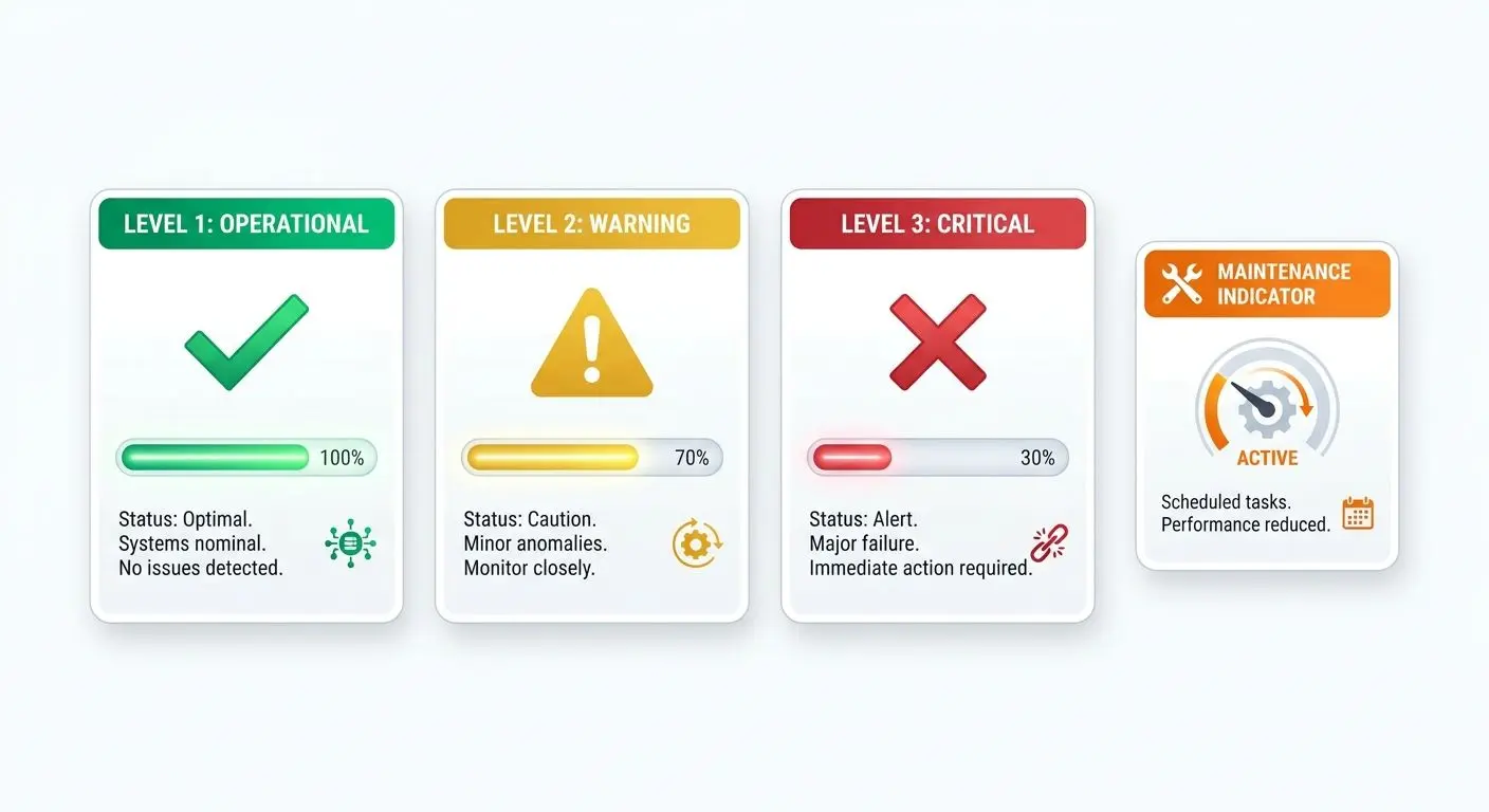 Infografía de niveles de estado del sistema en verde amarillo y rojo