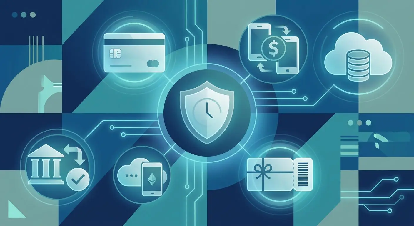 Iconos variados de métodos de pago online con enfoque en seguridad