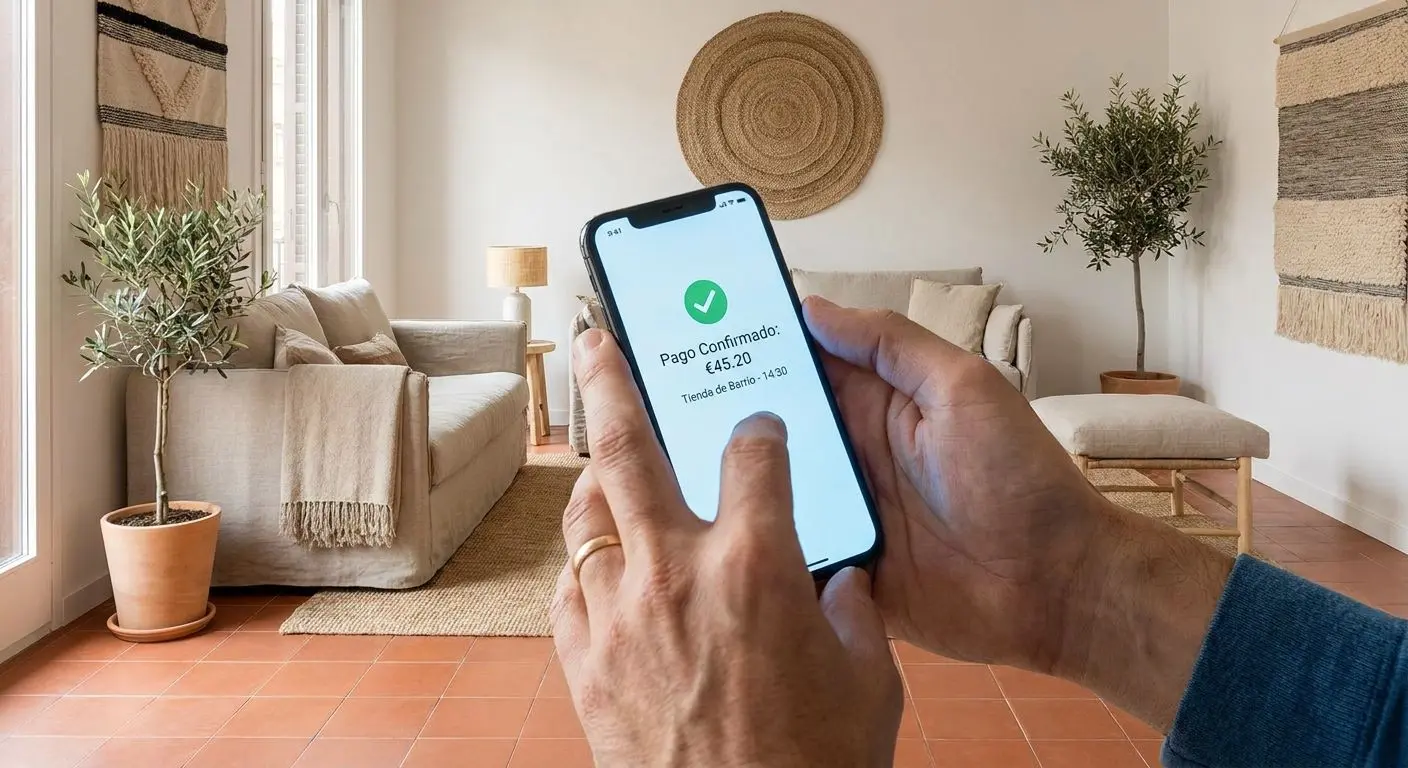 Usuario usando un monedero digital en el móvil para pagos online
