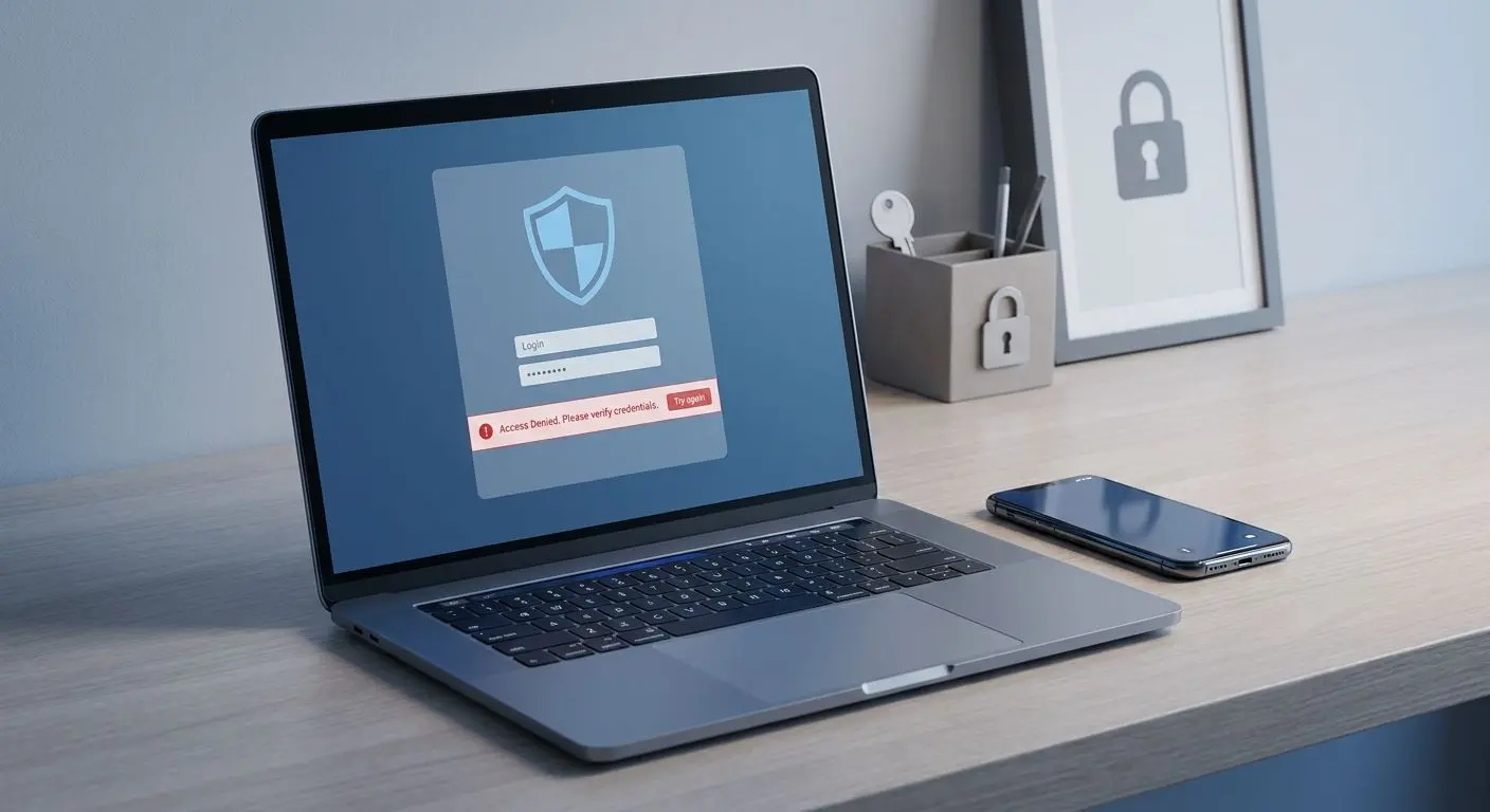 Pantalla de inicio de sesión con error genérico de acceso