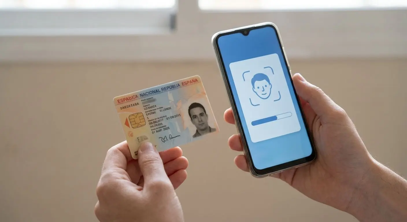 Verificación de identidad online con DNI junto a un smartphone