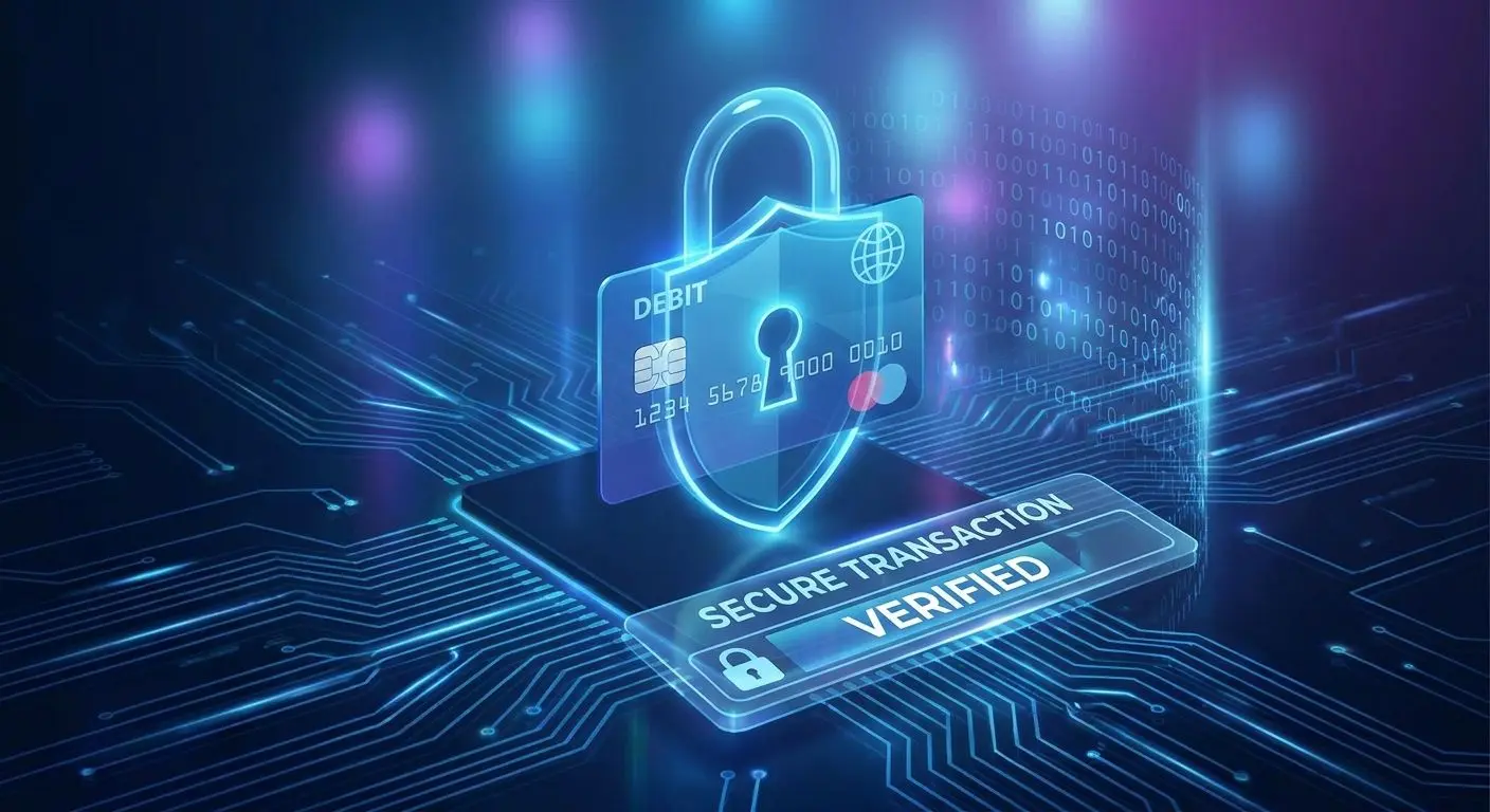Ilustración de seguridad online con tarjeta y escudo digital