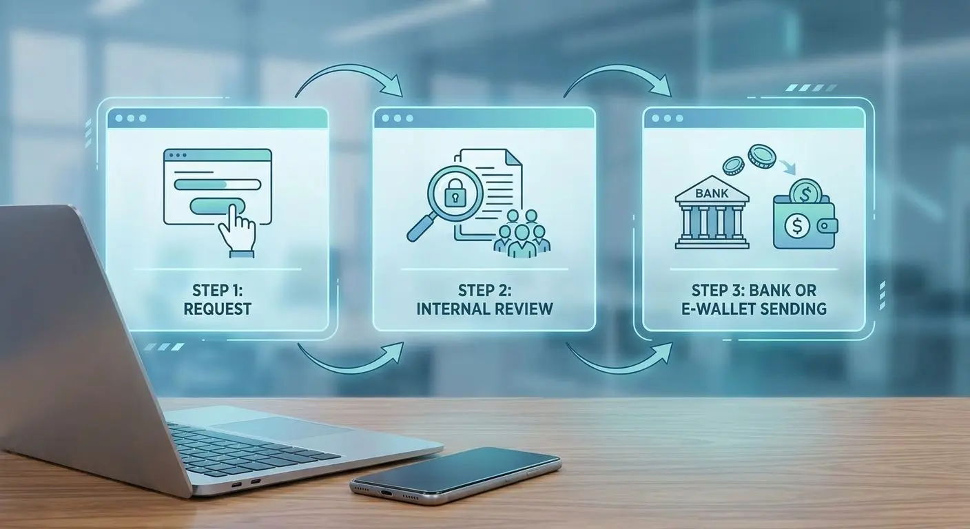 Esquema visual del proceso de pago y retirada online